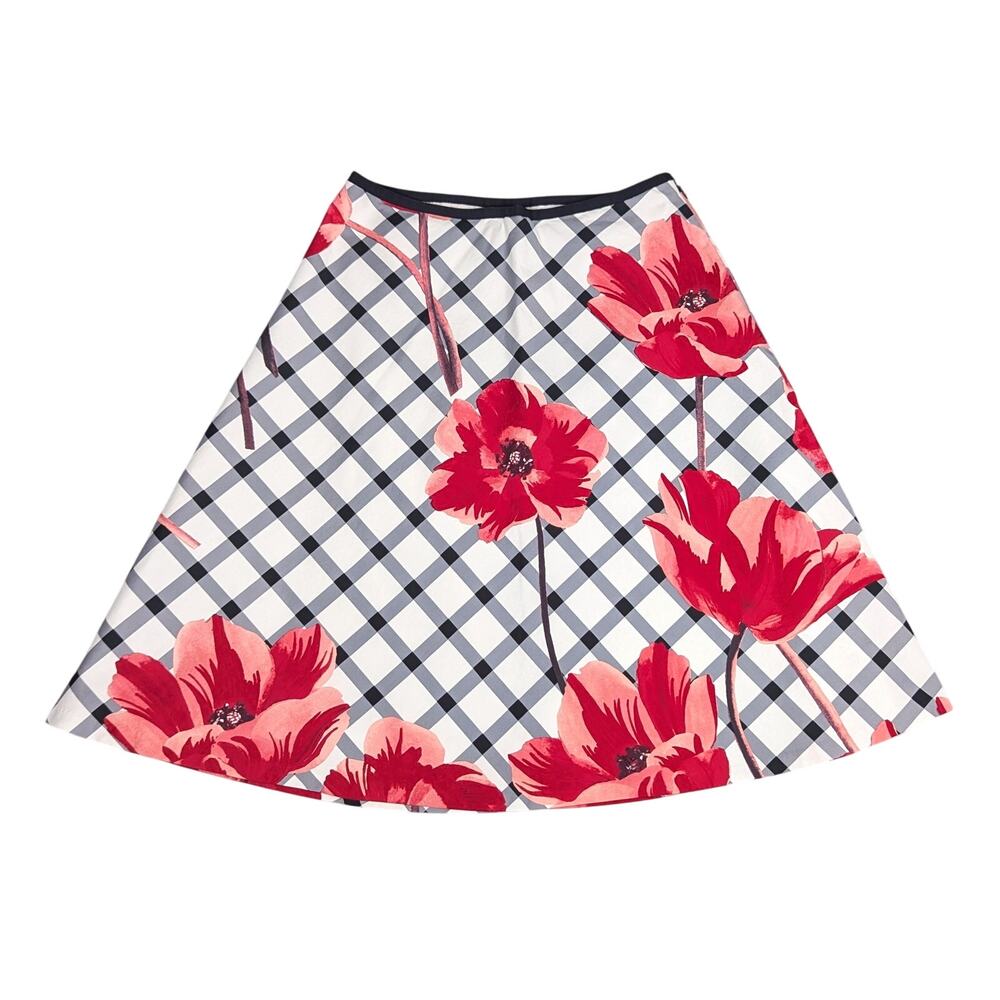 Talbots Floral A-Line Skirt 6 Plaid Retro Preppy Cottage Garden Party Poppies